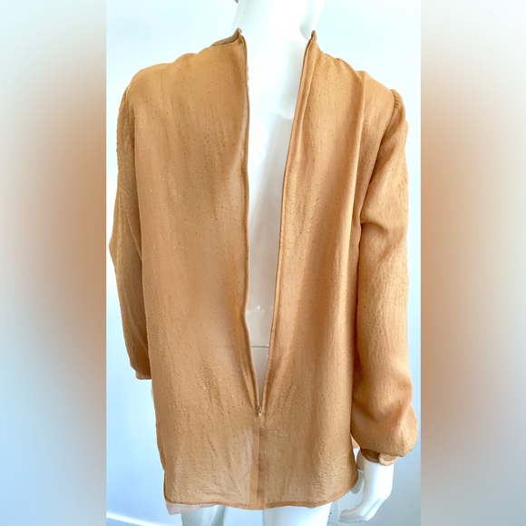 Wonderful Custom Made Vintage Gold Metallic Crepe Blouse M/L - Picture 9 of 16